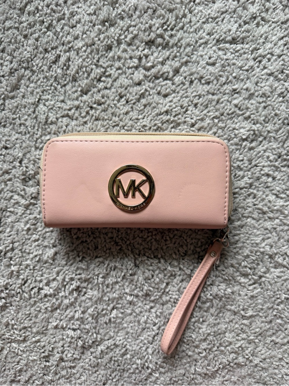 Michael Kors Blush Pink Zip-Around Wristlet Wallet with MK Logo